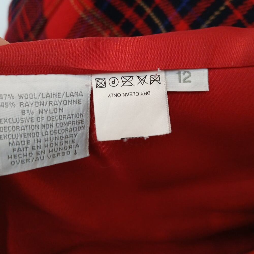 Liz Claiborne Tartan Plaid Red Blue Wool Blend  Button Blazer 12 Career Academia - Picture 9 of 9